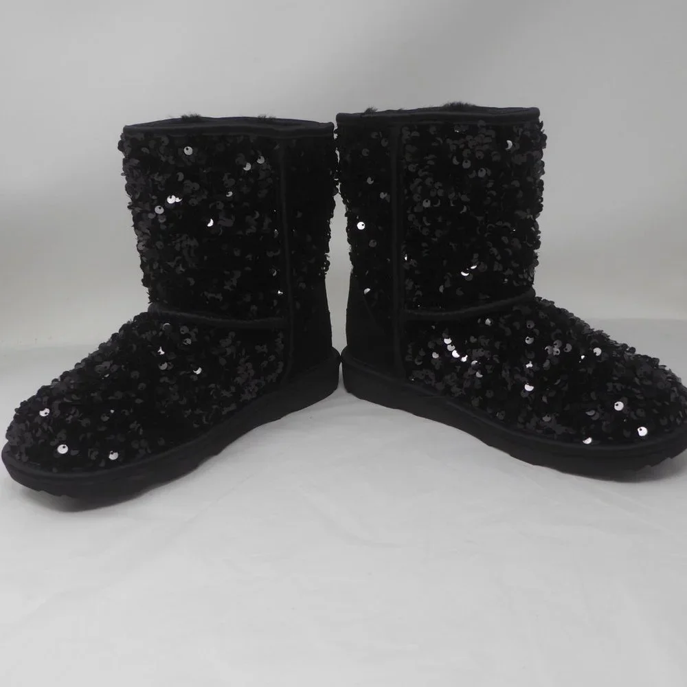 UGG Kids Black Sequin Classic Short Boot